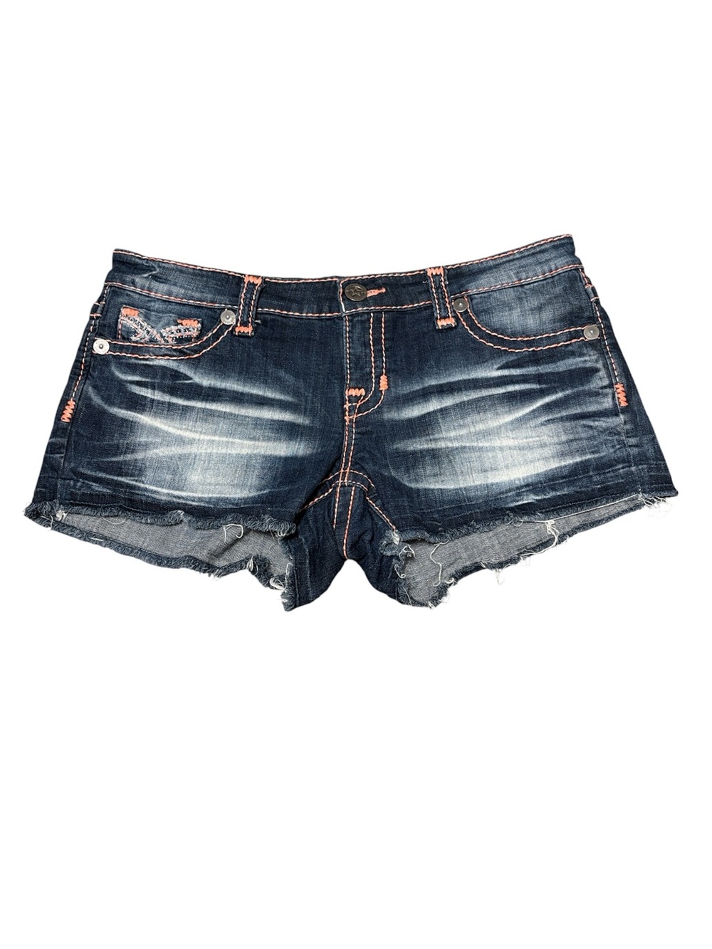 Big Star Liv Denim Jean Short Women 32 x 3 Multicolor Stretch Raw Hem Whiskering